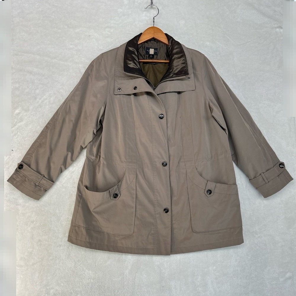 Rain Coat Womens 1X w/ Removable Liner Khaki Tan Brown All Weather Classic Basic
